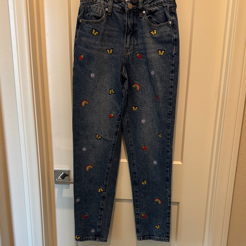Nordstrom Blue Jeans with Colorful Embroidery